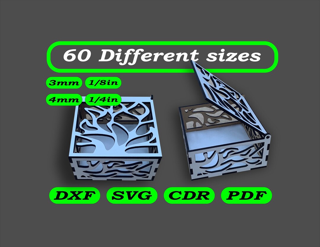 60 Box Laser Cut Box With Flip up Lid Svg Dxf Pdf Cdr Storage Box ...