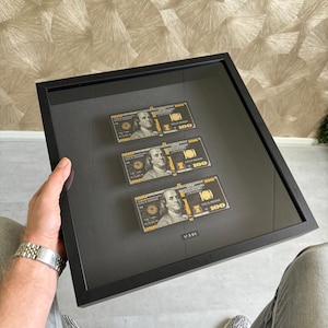 3 marcos para billetes de 100 dólares dorados y plateados | Arte con dinero | Decoración del hogar | Arte de oficina | Arte mural | Arte motivacional | Lujo | Dólares | Hecho a mano | Regalo