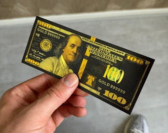 Vergoldete schwarze 100-Dollar-Banknote | Geldkunst | Wohndekoration | Bürokunst | Wandkunst | Unternehmer | Luxus | Dollar | Euro | Handgefertigt