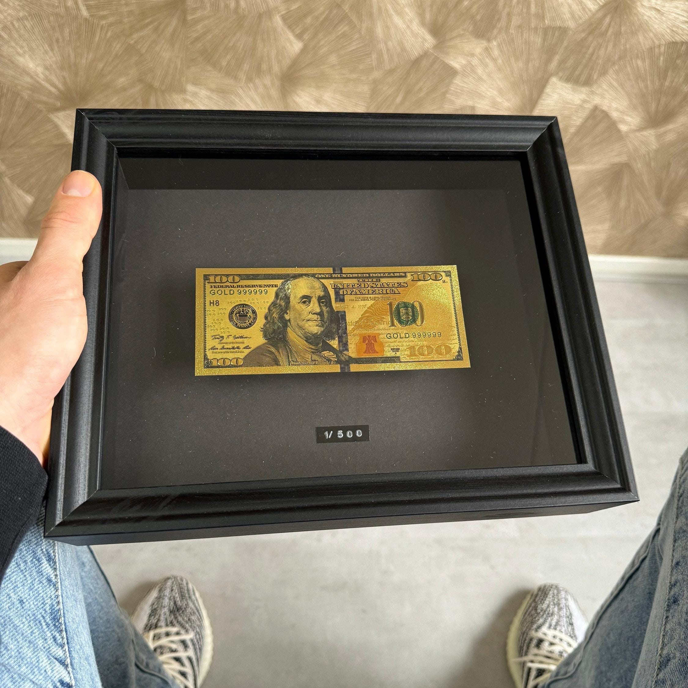 100 Dollar Money Frame Gold | Money Art | Home Decor | Office Art