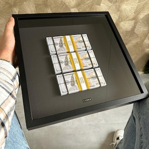 Marco para billetes de 30.000 USD con triple pila - Edición USD | Arte con dinero | Decoración del hogar | Arte para la oficina | Arte de pared | Motivación | Lujo | Dólares | Hecho a mano | Regalo