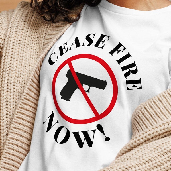 Ceasefire Now Camiseta Paz Ropa Activismo Protesta Detener la violencia Contra la guerra Moda Resolución de conflictos Conciencia global Medio ambiente