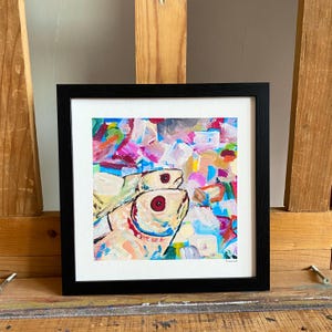 Fishes - Sea art print framed - Colorful square fish artwork  - Mixed media arty decor - Modern beach coastal house wall decor - Ocean art