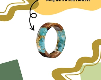 Handmade Wooden Epoxy Ring with Dried Flowers