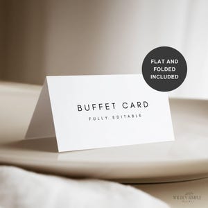 Plantillas de tarjetas para bufé de bodas, etiquetas editables para la comida de la cena para la recepción, tarjetas de ubicación del menú imprimibles, planas y con forma de carpa, descarga instantánea, WSS05