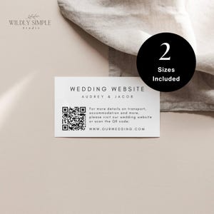 Cartão de informações do site de casamento, inserção de RSVP editável com código QR, cartão de detalhes simples e moderno, download instantâneo, modelo Canva editável, WSS05