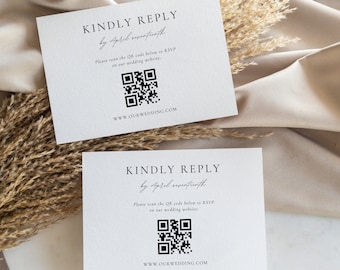 Insertion de code QR RSVP pour mariage, carte-réponse en ligne élégante, carte de réponse d'invité scriptée, invitation numérique à un site Web, modèle canva modifiable - WSS04