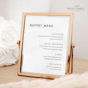 Lebensmittel Menü Buffet Schild Hochzeit, Einfach Minimal, Empfang Abendessen Tisch Dekor, bearbeitbare druckbare Canva Vorlage, Sofort Download - WSS05
