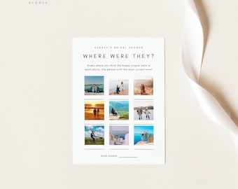 Where Were They Guessing Game, Couples Bridal Shower, Fun Photo Activity, Editable Canva Template, Simple Minimalist Wedding, WSS05