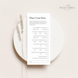 Mariage Placer vos paris, Carte de paris pour les accessoires, Jeu amusant pour une réception, Modèle de toile modifiable, Shower nuptiale, Fête de fiançailles, Feuille de paris, WSS03