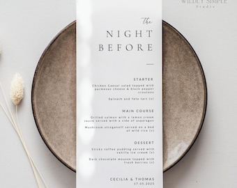 Rehearsal Dinner Menu Template, The Night Before Setting Card, Elegant Wedding Place Cards, Editable With Canva, Instant Download - WSS01