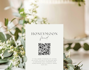 Future Fund For Wedding Sign, Honeymoon Wishing Well QR Code, DIY Editable Canva Template, Modern Minimal Cash Gift, Instant Download, WSS02
