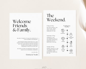 Wedding Weekend Info For Wedding Party, Welcome Bag Note and Timeline, Order of Events Itinerary, DIY Editable Canva Template - WSS03