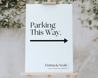 Wedding Parking, Direction Ceremony Sign, Wedding This Way Poster, Modern Minimalist, Editable Canva Template, Instant Download - WSS03