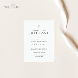 Rien de spécial, juste l'amour en téléchargement numérique, faire-part de mariage intime, cérémonie de la mairie, faire-part de fuite, modèle modifiable, WSS05