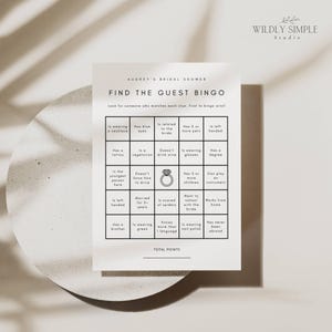 Bingo minimalista para despedida de soltera, tarjetas imprimibles para encontrar al invitado, juego de despedida de soltera imprimible, plantilla editable de Canva, descarga instantánea, WSS05