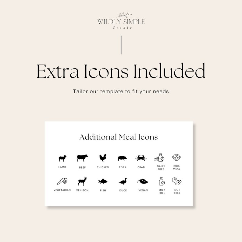 Menu Indicator Letters Place Card With Meal Indicator, Wedding Food Choice Icons, Name Card ...