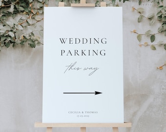 Wedding Parking Sign, Reception Directional Arrow Signage, Outdoor Road Welcome Poster, Editable Canva Template, Instant Download - WSS04