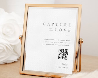 Capture the Love QR Code Sign, Minimal Share The Love Photo Sign, Wedding Table Signs, Editable Canva Template, Instant Download - WSS01
