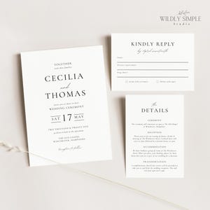 Ensemble de faire-part de mariage élégant, suite de modèles de toile minimaliste, RSVP avec demande de chanson, jeu de cartes de détails, bricolage téléchargement immédiat - WSS04