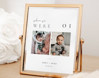When We Were Age Wedding Table Number Signs, Modern Printable Photo Wedding Table Numbers, Editable Canva Template, Instant Download - WSS01