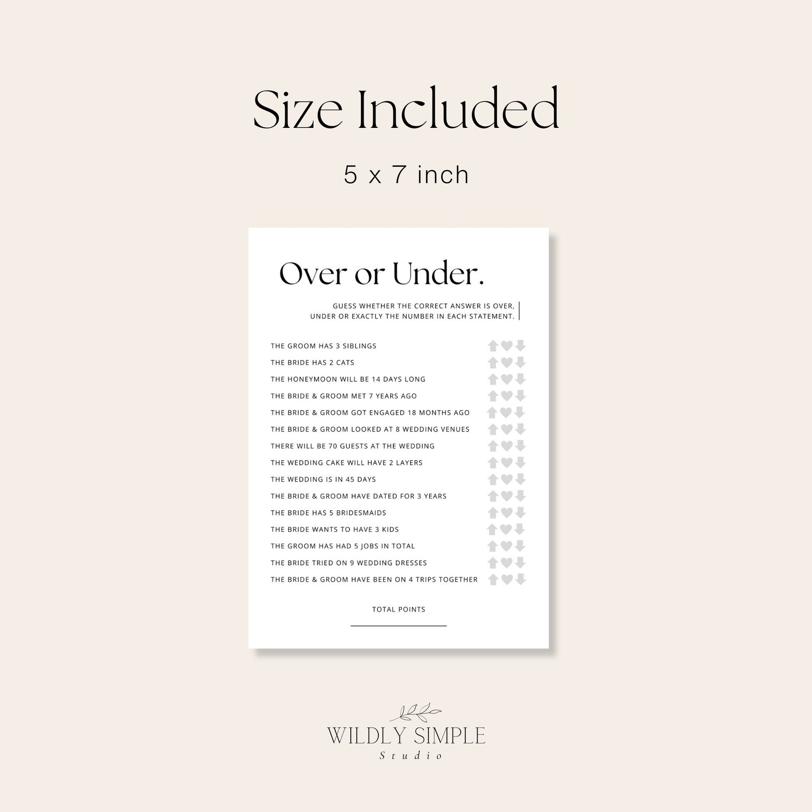 Over or Under Bridal Shower Game, Printable Bachelorette Party Activity ...