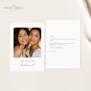 Willst du meine Brautjungfer sein Karte mit Bild, Elegantes Foto Brautjungfer Vorschlag, Hochzeit, bearbeitbare Canva Vorlage, digitaler Download - WSS04