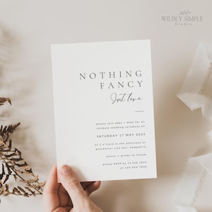 Descarga digital Nothing Fancy Just Love, invitación íntima para boda, ceremonia en el ayuntamiento, anuncio de boda íntima, plantilla editable - WSS01