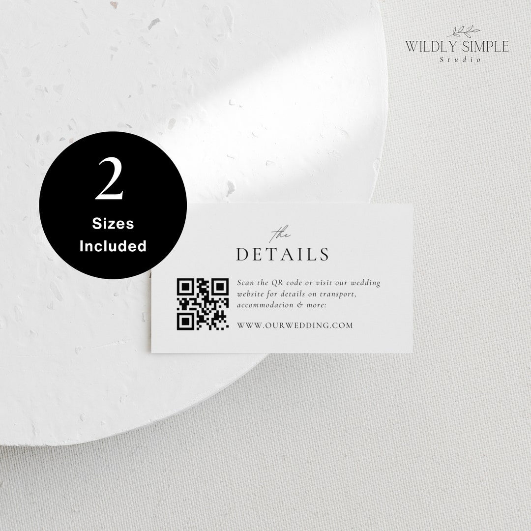 Wedding Invite QR Code Insert, Elegant Information Details Card ...