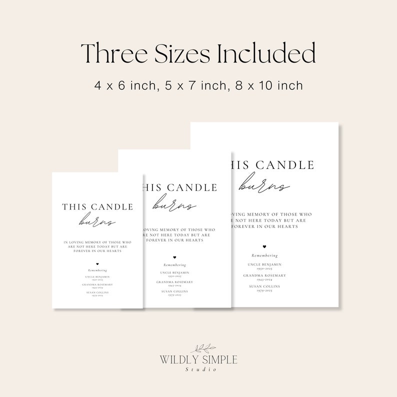 This Candle Burns in Memory Of, Elegant Memorial Wedding Table Sign ...