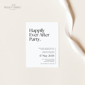 Convite para recepção de casamento Happily Ever After, anúncio de fuga minimalista moderno, modelo Canva editável, download instantâneo - WSS03