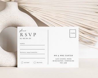 RSVP Postcard, Printable Wedding DIY Response Card Template, Modern Minimalist RSVP Insert, Editable with Canva, Instant Download - WSS01