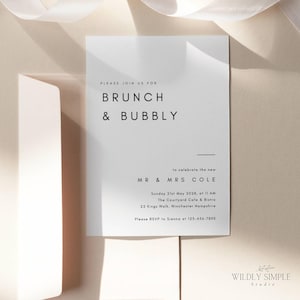 Invitación al brunch de la mañana después de la boda, invitación al desayuno de fin de semana para recién casados, plantilla de Canva simple y moderna, editable, descarga instantánea, WSS05