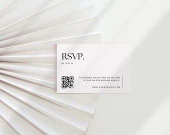 Wedding RSVP Insert QR Code, Minimalist Reply Online Card, Modern Response Card, Wedding Website Card, Editable Canva Template - WSS03