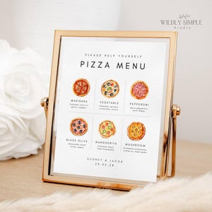 Pizza Bar Menü Schild, Hochzeit Nacht Tischdekoration, Italienisches Buffet Empfang Food Station, bearbeitbare Canva Vorlage, Sofort Download, WSS05