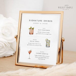 Signature Drink His Hers Ours, spersonalizowane menu baru weselnego, trzy tabliczki na koktajle ze zdjęciami, edytowalny szablon, natychmiastowe pobranie - WSS05