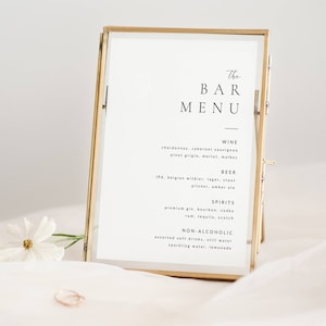 Simple Minimalist Bar Menu Sign Template, Modern Drink Menu Template, Wedding Menu Table Sign, Editable With Canva, Instant Download - WSS01