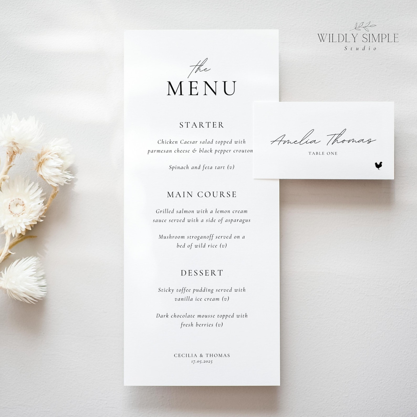 Menu and Place Card Combo, Elegant Dinner Party Set, Reception Table ...