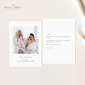 Willst du meine Trauzeugin sein Karte mit Bild, Elegantes Foto Brautjungfer Vorschlag, bearbeitbare Canva Vorlage, digitaler Download - WSS04