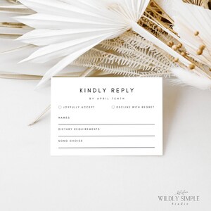 Carte RSVP avec demande de chanson, insertion de faire-part de mariage simple, veuillez répondre, modèle de toile modifiable, téléchargement immédiat, WSS05