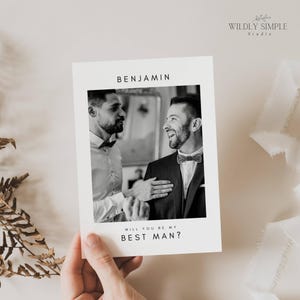 Tarjeta de propuesta de padrino de boda con foto, invitación para ser mi padrino de boda, fiesta de bodas sencilla, descarga digital, plantilla editable de Canva, WSS05