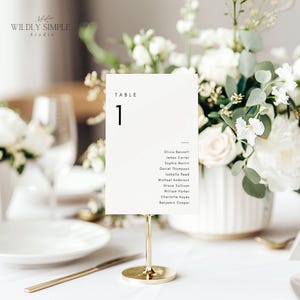 Tabelnummers met namen van gasten, 1-30 gepersonaliseerde kaarten voor zitplaatsen, eenvoudig bruiloftbord, minimalistisch decor, bewerkbare canva-sjabloon, WSS05