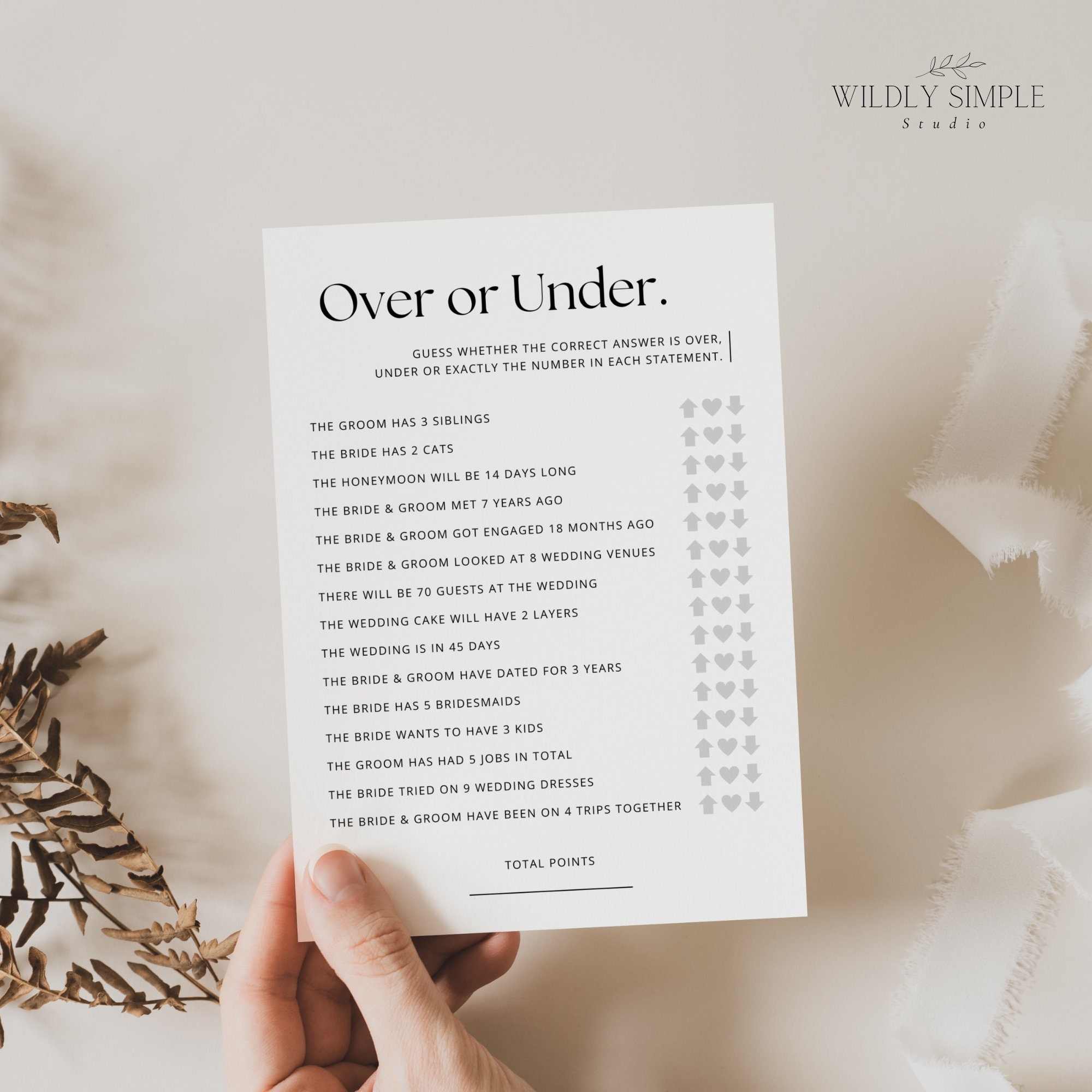 Over or Under Bridal Shower Game, Printable Bachelorette Party Activity ...