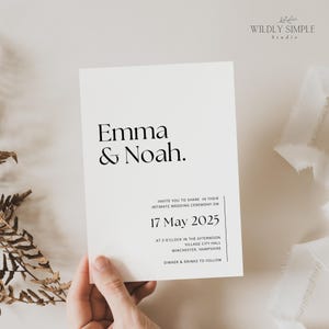 Invitación a una ceremonia de boda íntima, microrecepción sencilla, boda en el ayuntamiento, plantilla editable de Canva, descarga instantánea - WSS03