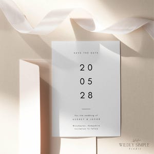 Modello Save the Date moderno e minimale, elegante biglietto di annuncio di matrimonio, download immediato, semplice invito modificabile Canva, WSS05
