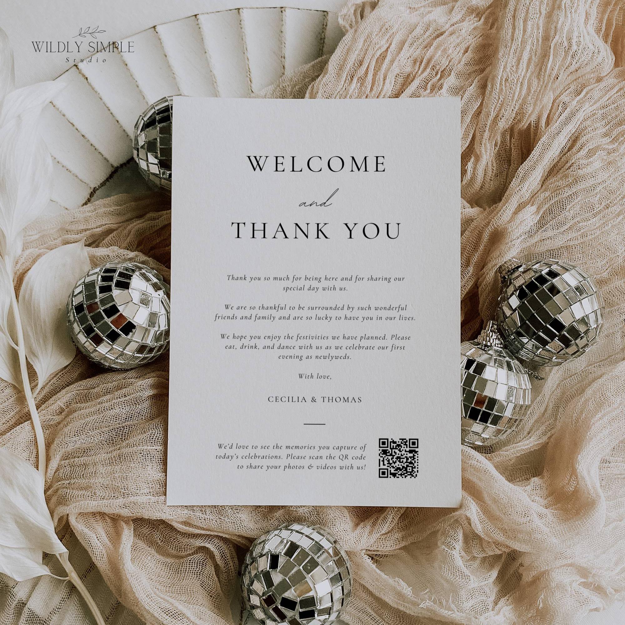 Wedding Thank You Cards QR Code, Thanks for Coming Table Setting Place ...