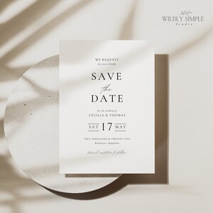 Carte réservez cette date pour mariage élégant, faites-vous inviter à une date, faire-part de mariage intemporel, modèle de toile modifiable, téléchargement immédiat - WSS04