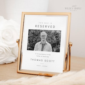 Plantilla de letrero reservado para bodas en memoria de alguien, asiento conmemorativo con foto, Ojalá estuvieras aquí, minimalista moderno, editable con Canva - WSS05