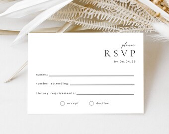 RSVP Card Insert, Wedding RSVP Card Template, Modern Minimalist Printable Invitation, Editable With Canva, Instant Download - WSS01