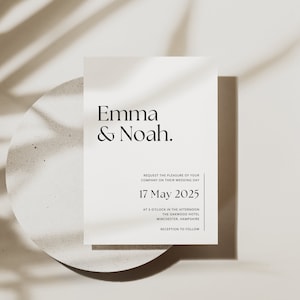 Minimalistische huwelijksuitnodiging, moderne ceremonie uitnodigen, DIY Simple Chic stationair, bewerkbare Canva-sjabloon, Instant Digitale Download - WSS03